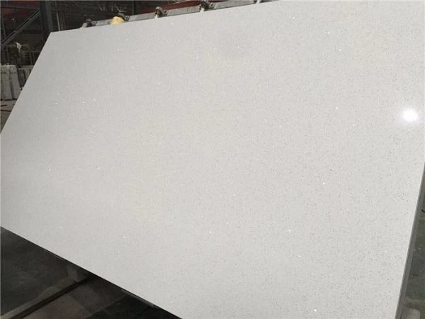 white glitter quartz slab