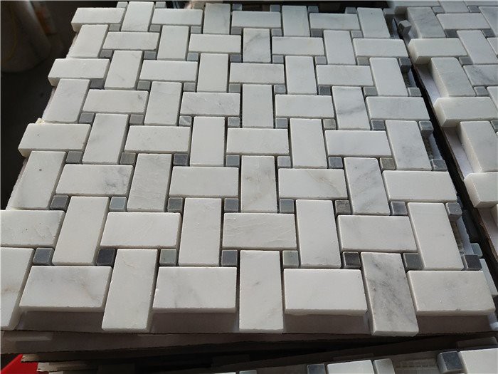 Azulejo mosaico de tejido de cesta de mármol de Carrara
