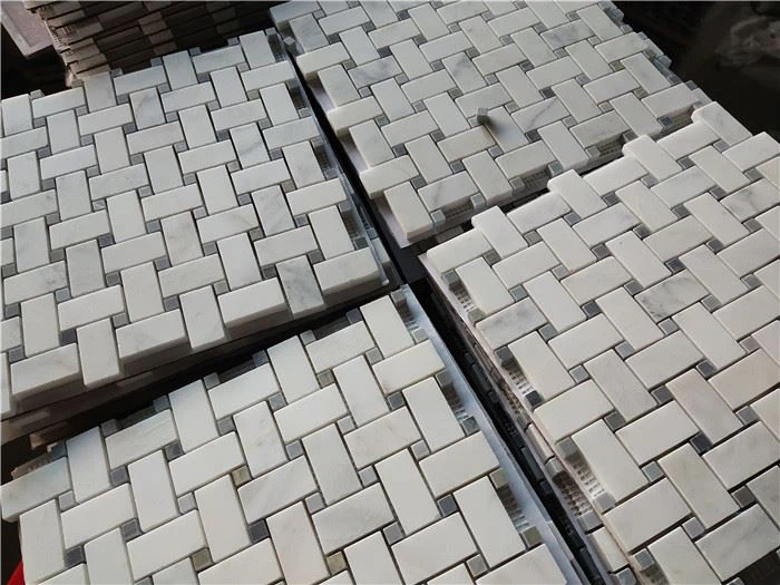 bianco carrara basketweave mosaic tile for kitchen  mosaic