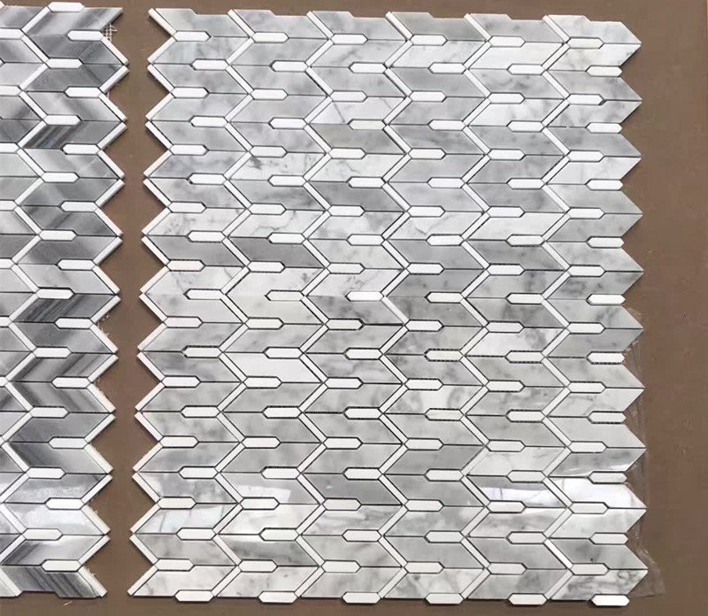 Azulejo de mosaico gris y blanco