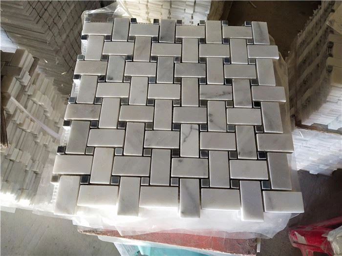 oriental white marble basketweave mosaic water-jet mosaic