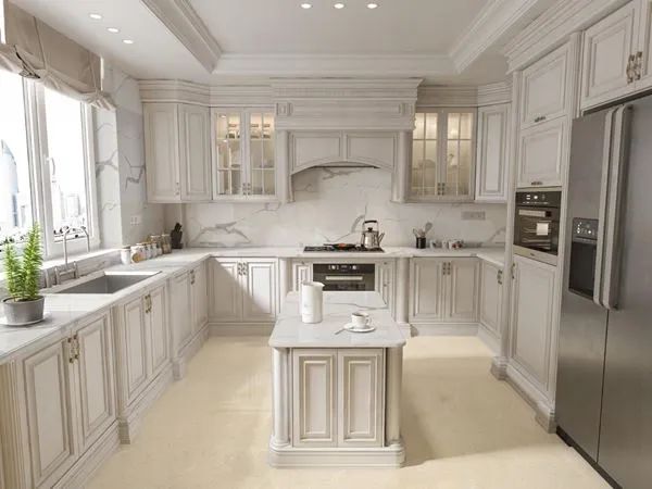 Encimera de cuarzo con veta dorada