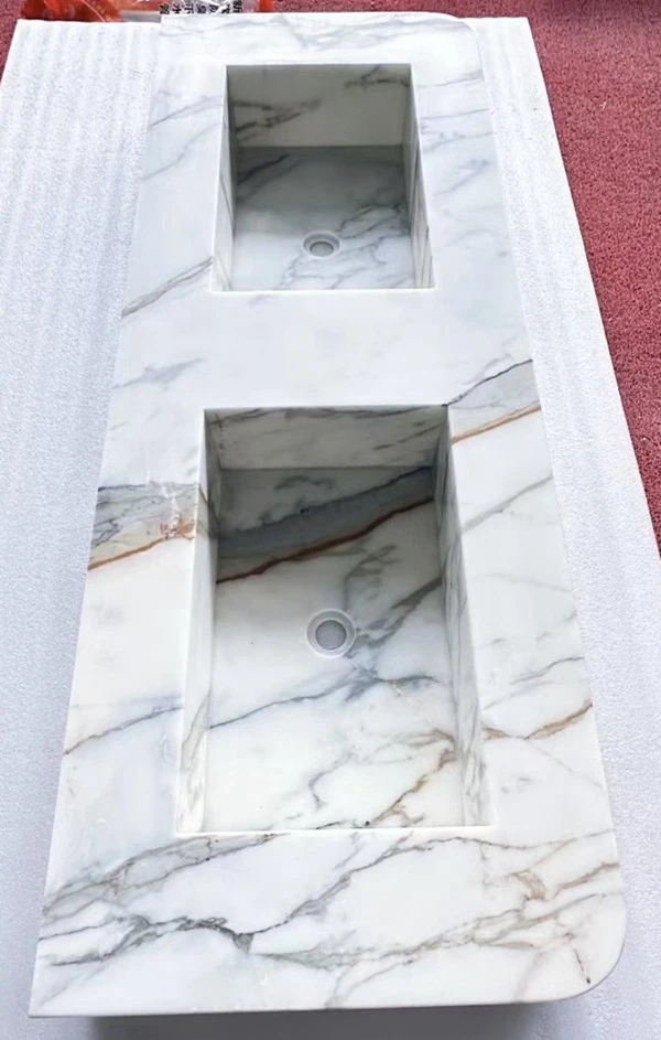 Integrated Calacatta Gold Marble Bathroom Sink