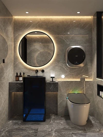 Azulejos de baño de mármol gris claro