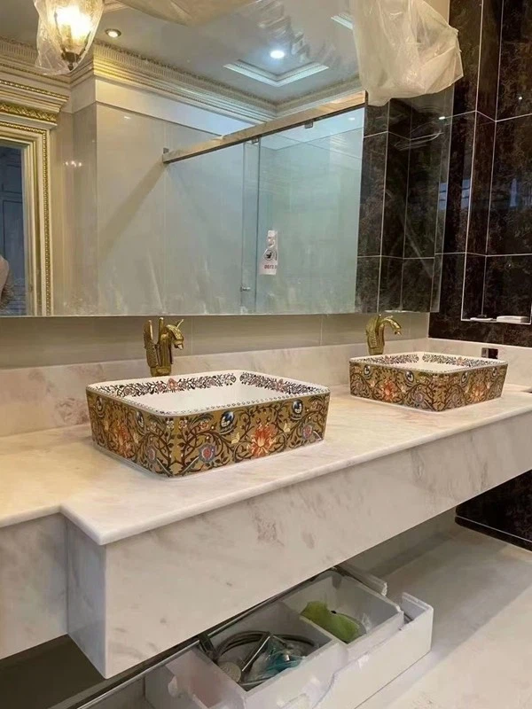 White and Pink Marble Vanity Top